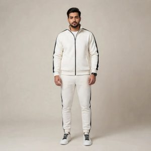 Off-White Premium Tracksuit with Black Stripe - Men's Co-ord Set | LMMTS-4