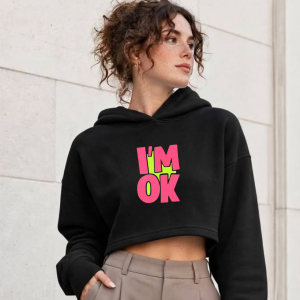 Women's Cotton Fleece Hooded Crop Sweatshirt | LMWHO-1