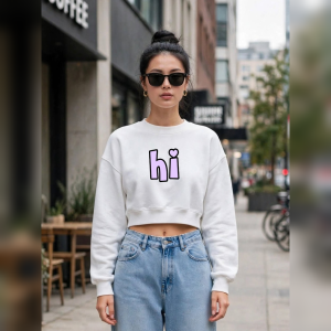 Women's Cotton Fleece Hooded Crop Sweatshirt | LMWHO-2